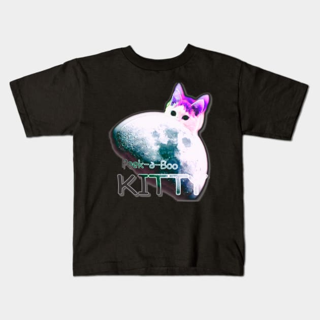 Peek-a-Boo Space Kitty Kids T-Shirt by AlondraHanley